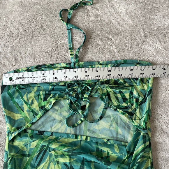 Tropical Print Sheer Drawstring Cinch Slit Thigh Dress Sexy Bodycon Stretch - Picture 12 of 16